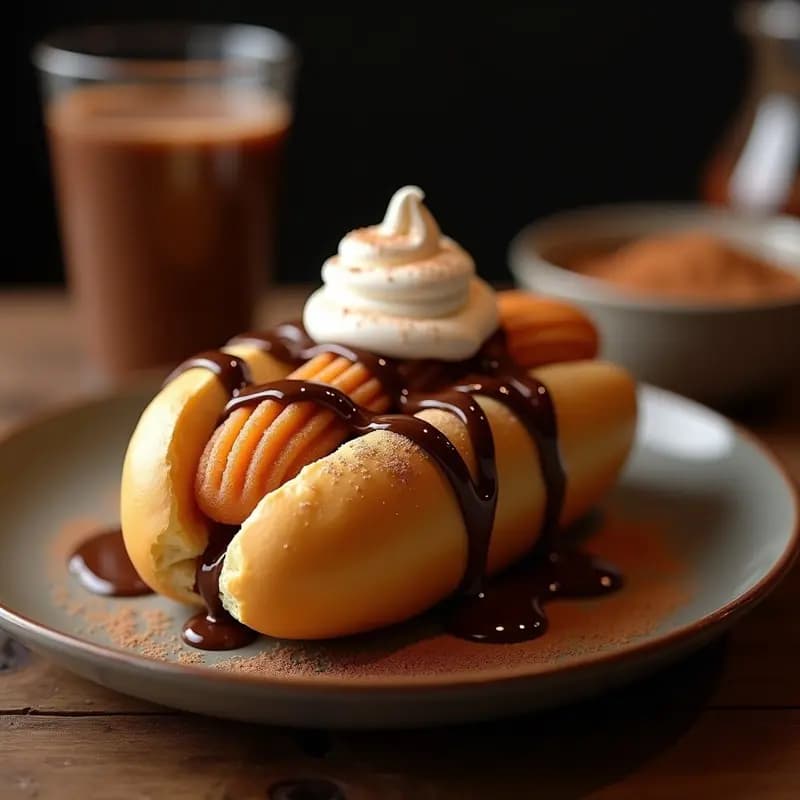 Perrito Caliente de Churros con Chocolate Caliente y Crema Batida: Snack Mexicano-Español para Antojos