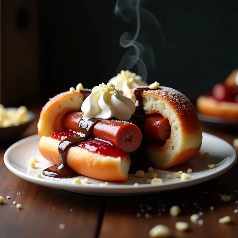 Perrito Caliente de Donas Glaseadas Relleno de Mermelada y Crema Batida: Snack que Combina lo Dulce y lo Salado