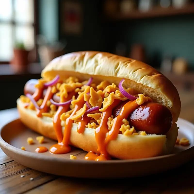 Perrito Caliente Gigante con Nachos Triturados y Queso Fundido Volcán: Receta para Comer con las Manos
