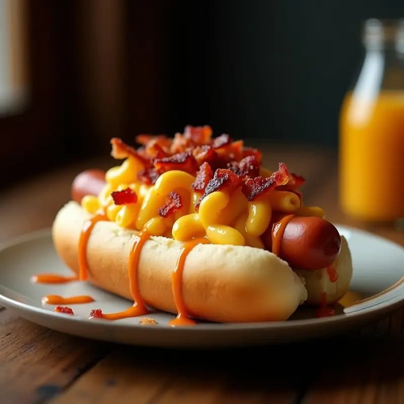 Perrito Caliente con Mac & Cheese y Tocino Crujiente: Comfort Food en su Máxima Expresión