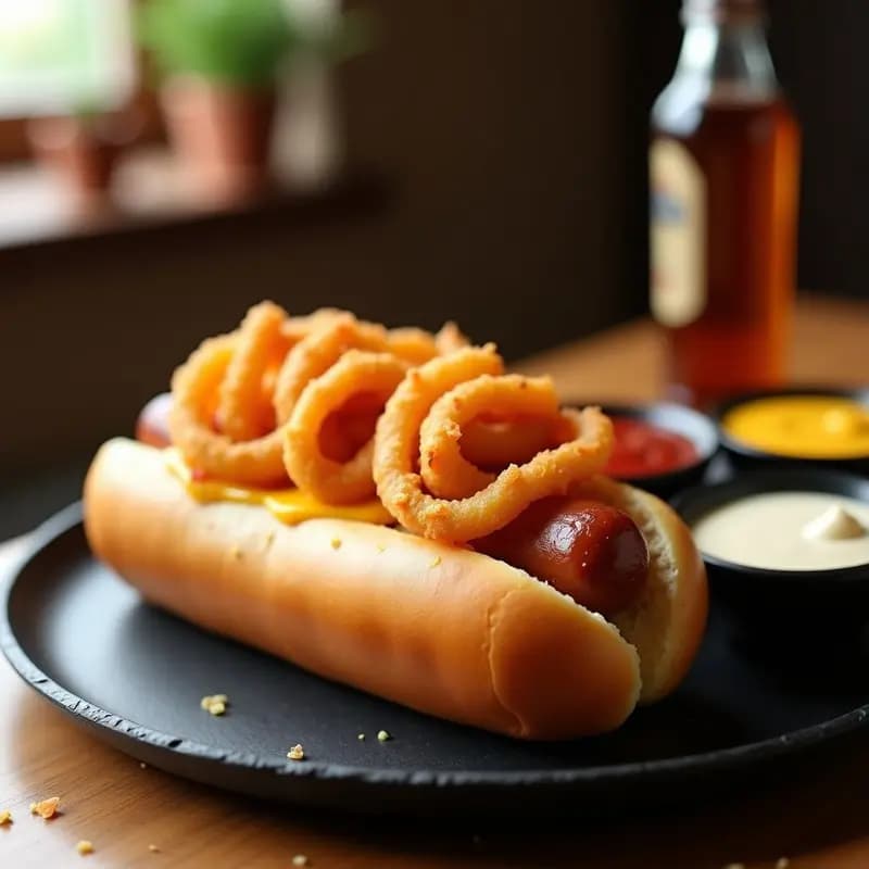 Perrito Caliente con Pan de Brioche Queso Cheddar y Toppings de Cebolla Frita: Receta para una Noche de Película