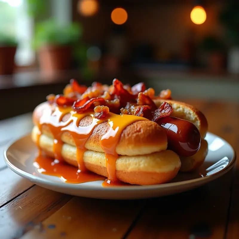 Perrito Caliente con Pan de Donut y Toppings de Caramelo y Bacon: Explosión de Sabores