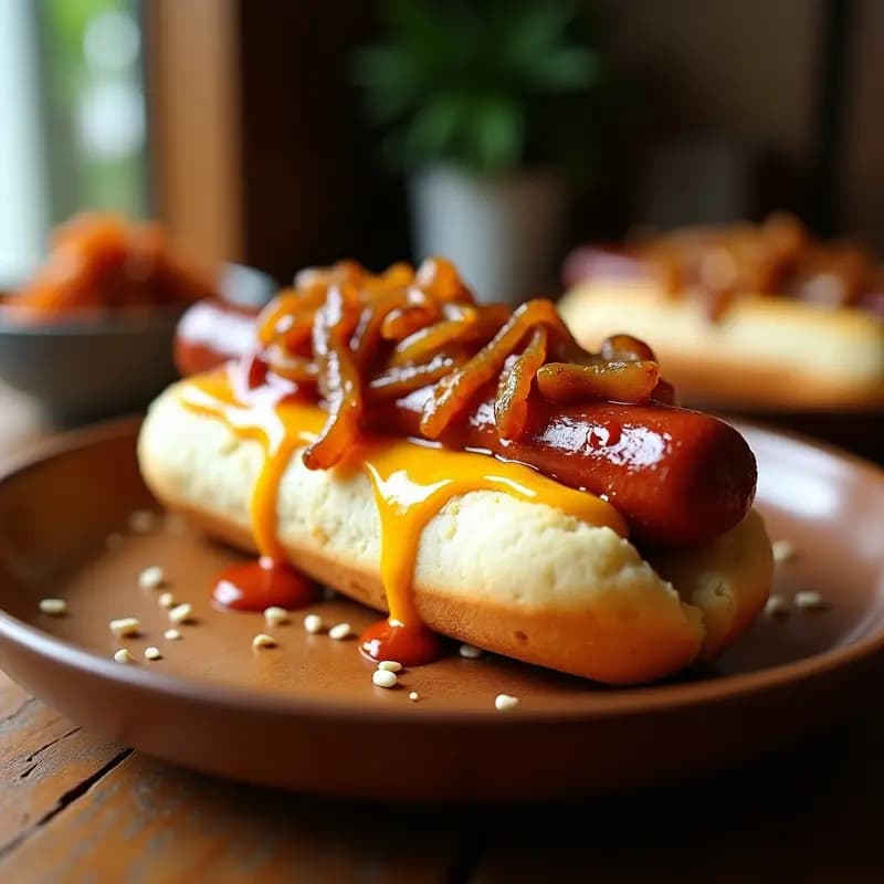 Perrito Caliente con Queso Cheddar y Cebolla Caramelizada: Receta Clásica con un Toque Gourmet