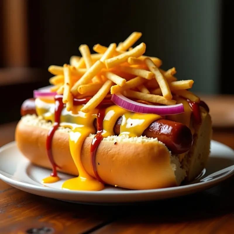 Perrito Caliente Gigante con Queso Cheddar y Patatas Fritas: Receta de Comida Basura Extreme