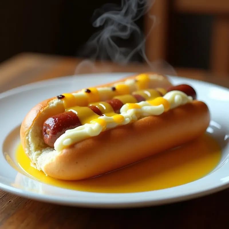 Perrito Caliente con Salchicha de Trufa y Puré de Patatas con Queso: Snack de Alta Cocina
