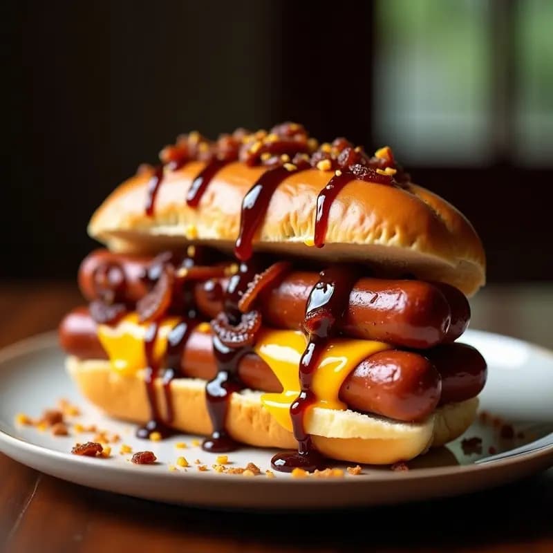 Perrito Caliente Triple Capa con Salchicha Ahumada, Queso Cheddar y Salsa Barbacoa de Whisky: Receta para Devorar