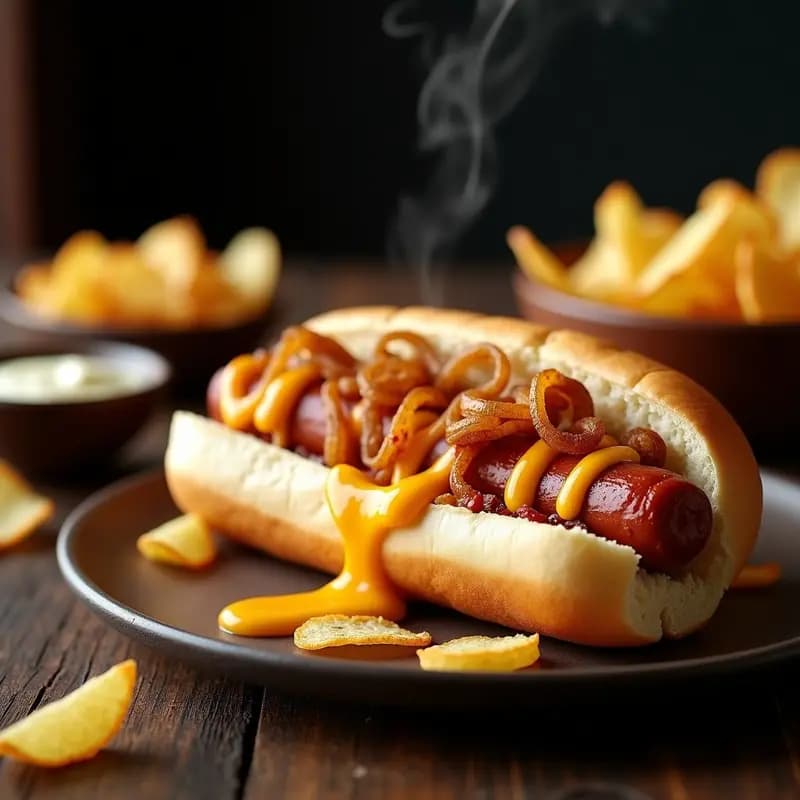 Perrito Caliente de Chorizo y Queso con Toppings de Fritos y Alioli: Receta de Bar en Casa