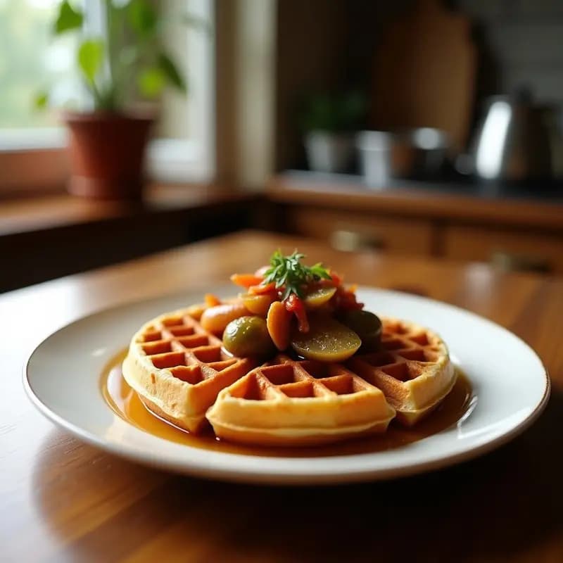 Perrito Caliente de Waffle con Salchicha Bratwurst y Cebolla Frita en Mantequilla: Receta Alemana Hipercalórica