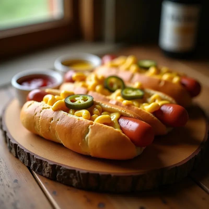 Perritos Calientes con Pan de Brioche Rellenos de Mac n’ Cheese y Jalapeños: Snack de Feria en Casa