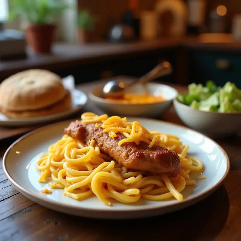 Perro Caliente doble con Queso Cheddar Derretido y Crujientes de Cebolla Frita: Receta de Comida Callejera Adictiva