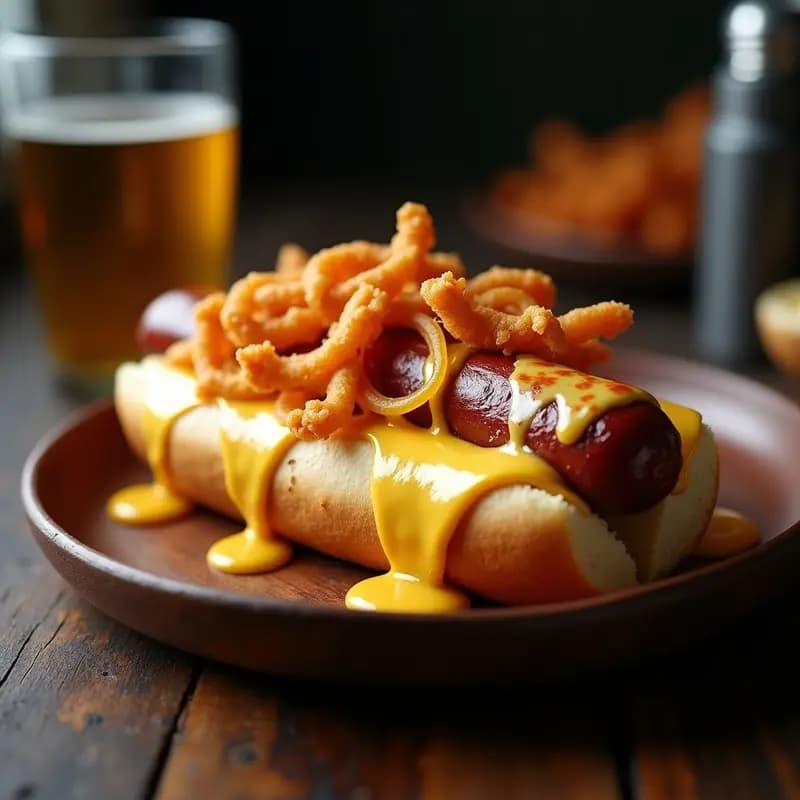 Perro Caliente Gigante con Chicharrones, Queso Nacho y Salsa de Queso Azul: Receta para Comer sin Cubiertos