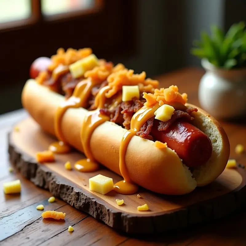 Perro Caliente de 1 Metro con Toppings de Chicharrón, Piña y Mantequilla de Maní: Récord de Calorías en un Bocado