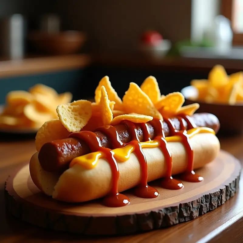 Perro Caliente de 1 Metro con Queso fundido, Nachos y Salsa de Barbacoa: El Récord de Calorías en un Solo Bocado