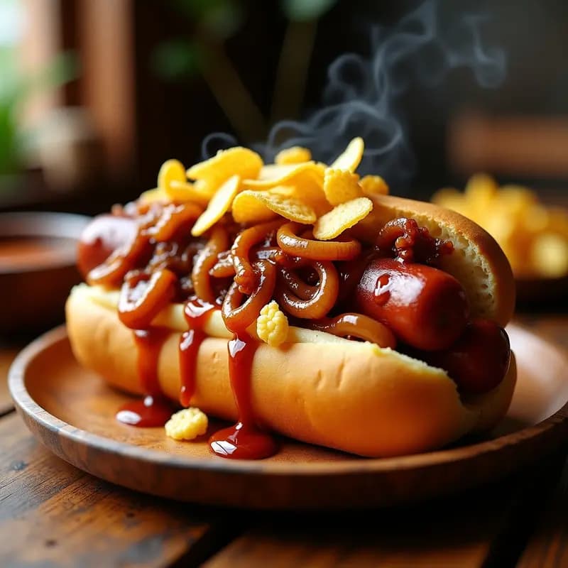 Perro Caliente de 3 Pisos: Receta con Salchichas, Chorizo y Chiste de Cerveza Caramelizada