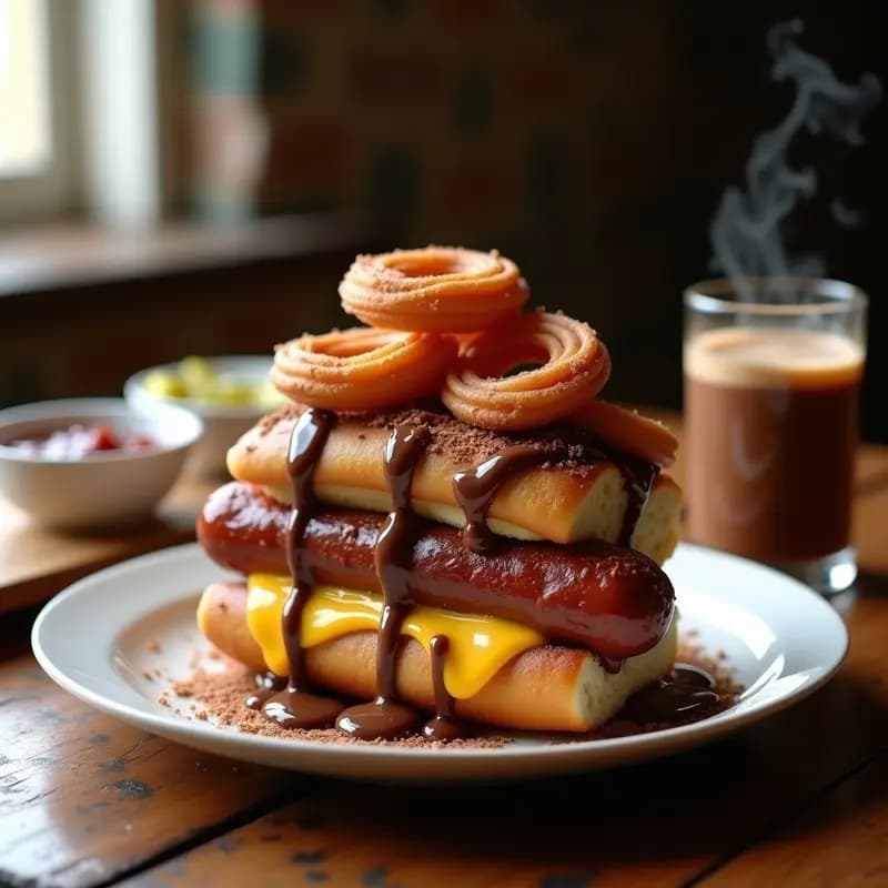 Perro Caliente de 3 Pisos con Churros y Chocolate: Receta que Desafía Todos los Límites
