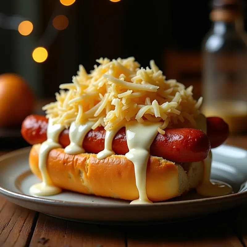 Perro Caliente Gigante con Pan de Brioche, Chucrut Dorado y Salsa de Queso Azul: Reto de Sabor Extremo