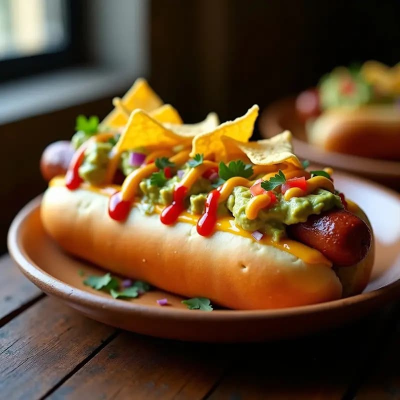Perro Caliente con Pan de Brioche y Toppings de Nachos y Guacamole: Receta Mexicana de Ataque de Hambre