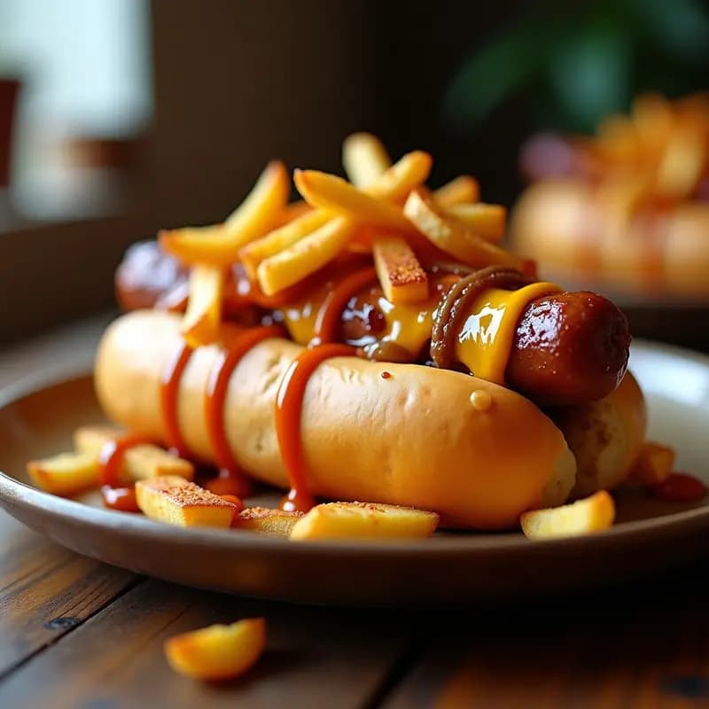 Perro Caliente con Pan de Brioche, Queso Fundido y Patatas Crujientes: Receta Alemana Contundente