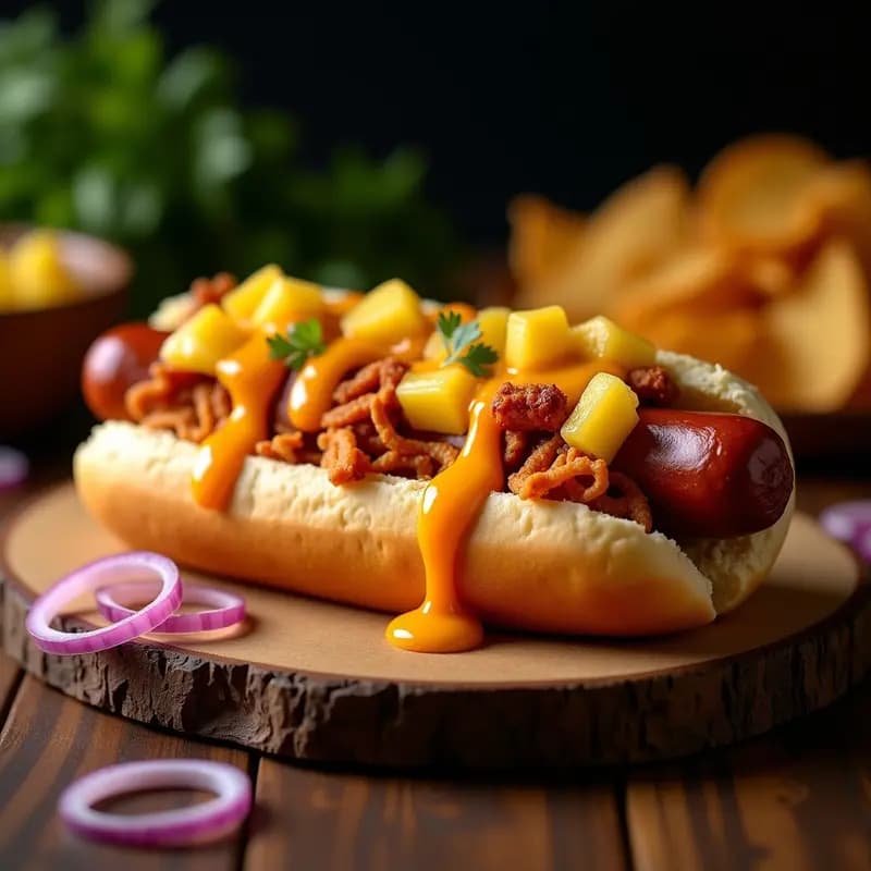 Perro Caliente con Chicharrón, Queso Derretido y Salsa de Piña Picante: el Hot Dog Colombiano Extremo
