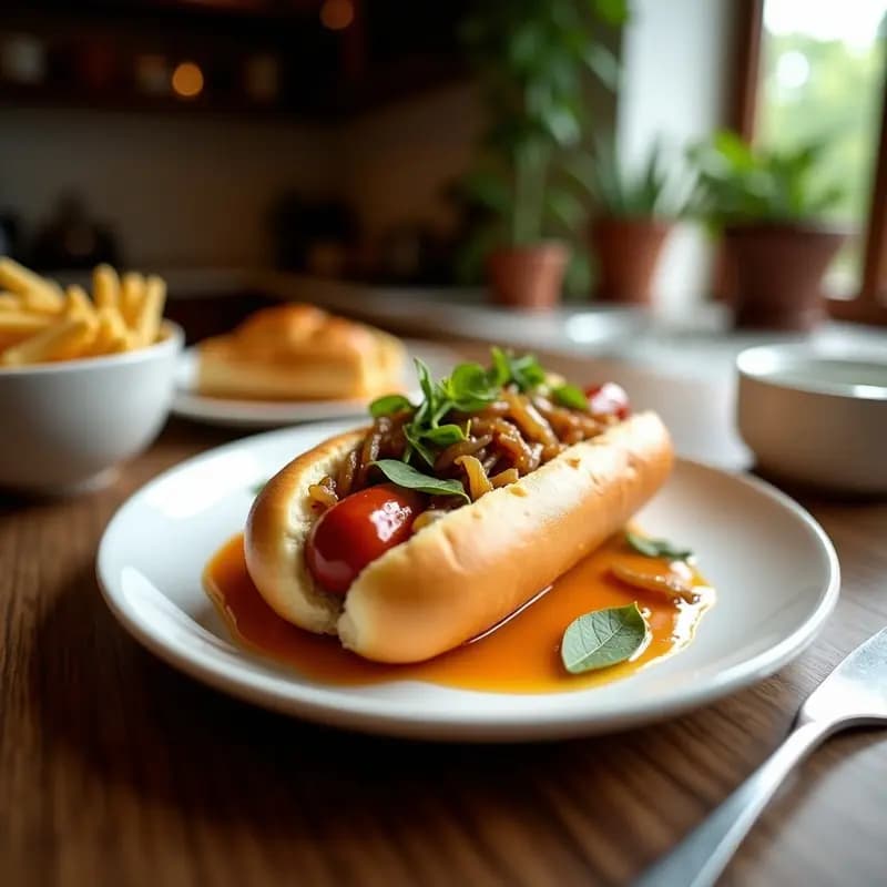 Perro Caliente con Chucrut, Queso Derretido y Cebolla Caramelizada: Receta Alemán-Americana de Feria