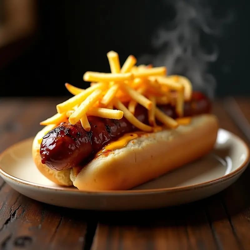 Perro Caliente con Churrasco, Queso Derretido y Papas Fritas Encima: La Comida Definitiva