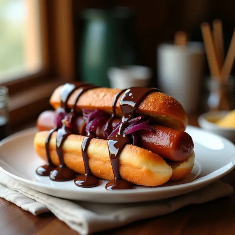 Perro Caliente de Donut Glaseado con Salchicha Ahumada y Sirope de Chocolate: El Desayuno que Rompe todas las Reglas