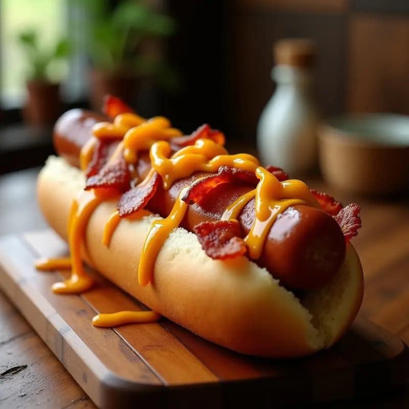 Perro Caliente Gigante con Bacon y Queso Fundido: Receta Americana Hipercalórica
