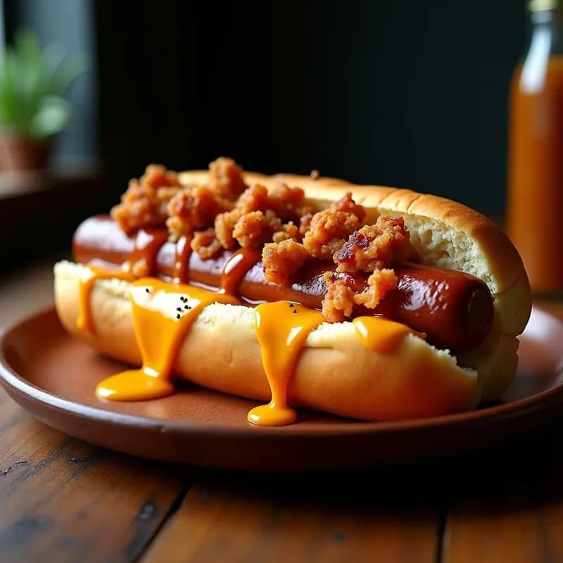 Perro Caliente Gigante con Chicharrones, Queso Fundido y Salsa BBQ: Cheat Meal para Amantes de la Carnes