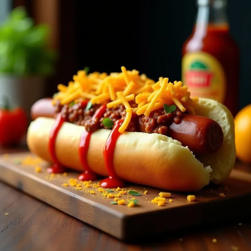 Perro Caliente Gigante con Chili, Queso Nacho y Crujiente de Patatas Fritas: El Snack Más Indulgente