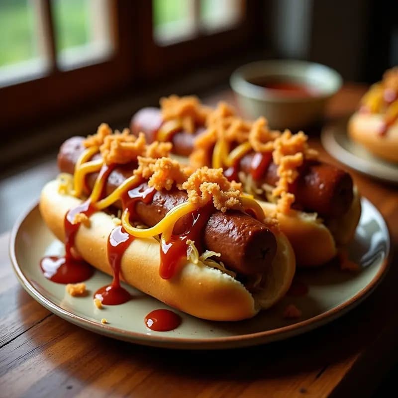 Perro Caliente Gigante con Chucrut Frito, Queso Fundido y Salsa BBQ de Whisky: Receta Alemana Reinventada