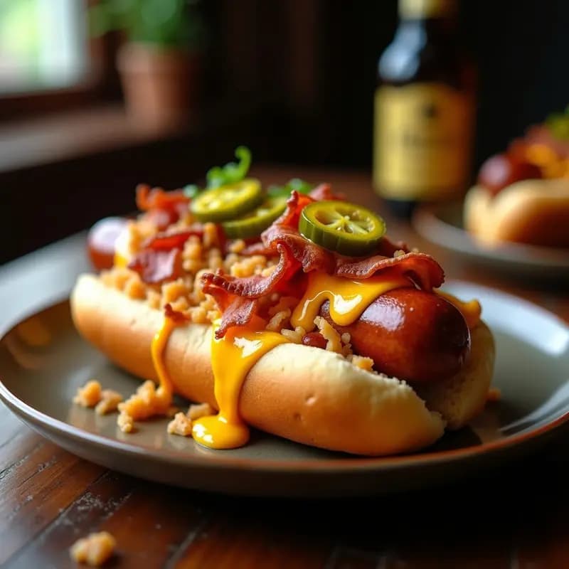 Perro Caliente Gigante con Chucrut, Queso Cheddar y Salsa de Jalapeños: Receta Extracto Alemán para Fiestas