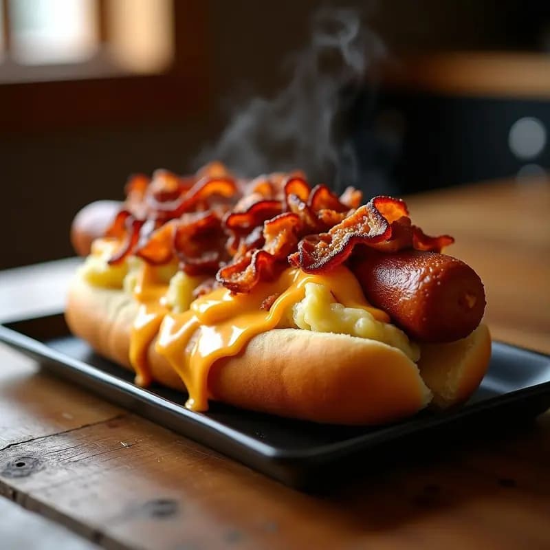 Perro Caliente Gigante con Puré de Papas, Queso y Salsa Barbacoa: El Hot Dog que Desafía los Límites