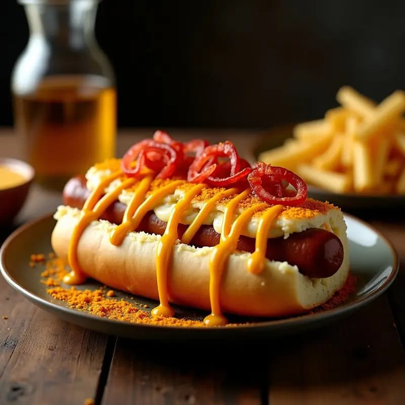 Perro Caliente Gigante con Puré de Patatas Cargado y Queso en Polvo: Receta para Devorar en 10 Minutos
