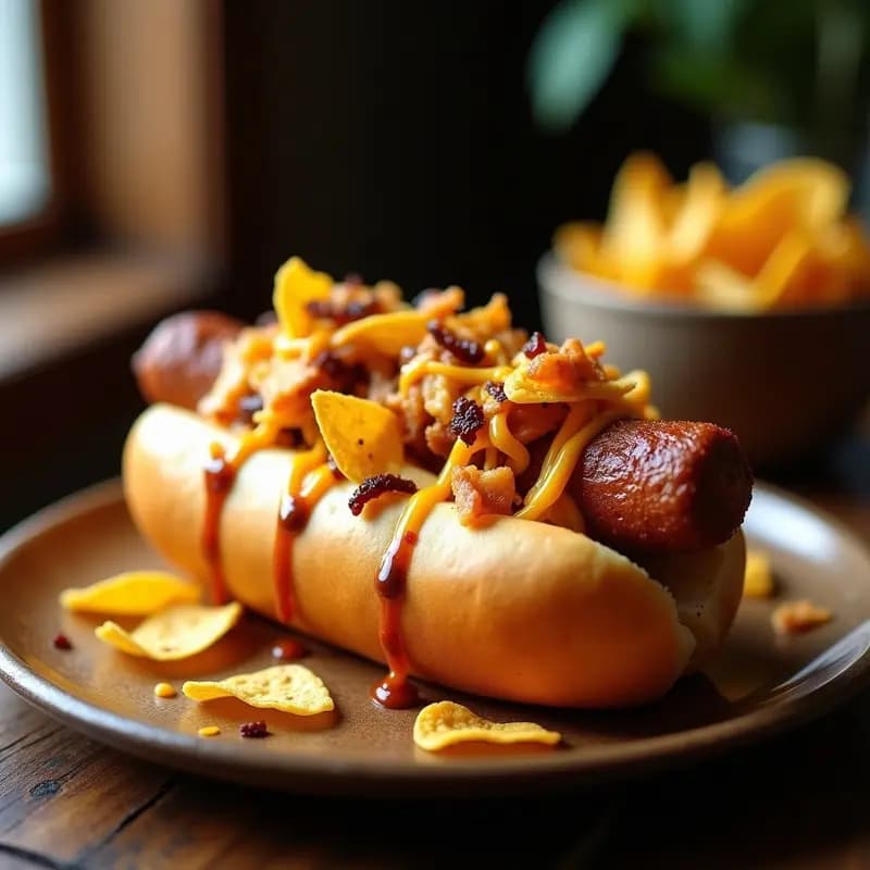 Perro Caliente Gigante con Puré de Papas Trufado y Toppings de Nachos: Receta para un Aperitivo Épico