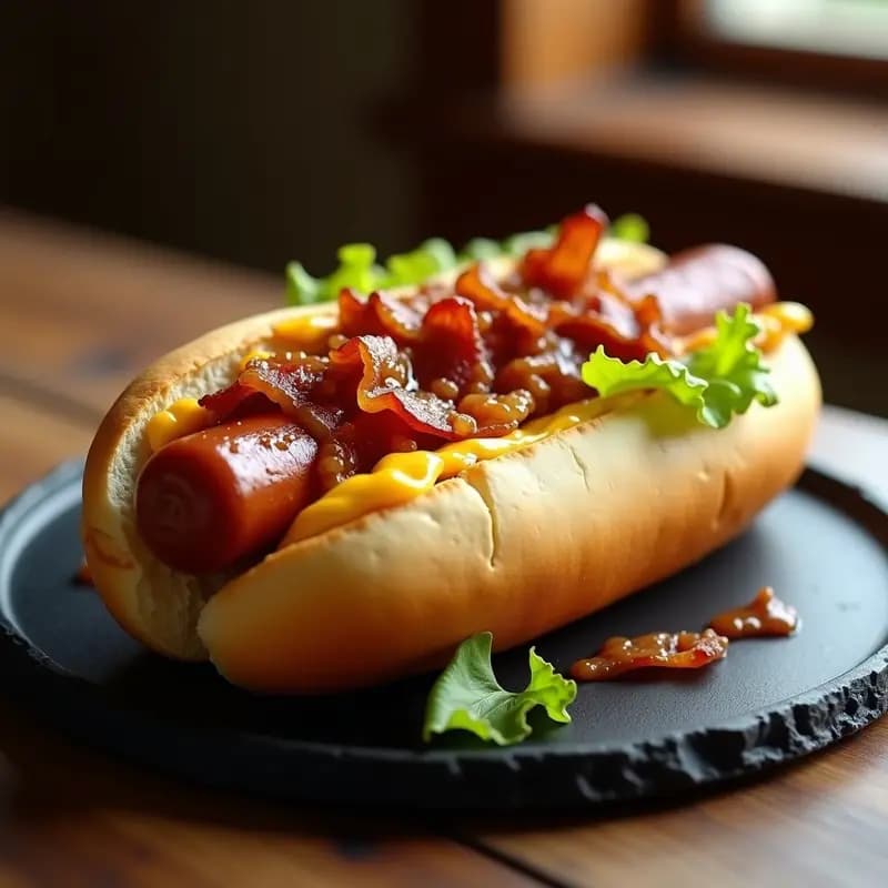 Perro Caliente Gigante con Pan de Brioche Relleno de Queso Azul y Salsa Barbacoa de Miel: Receta de Hot Dog Extreme