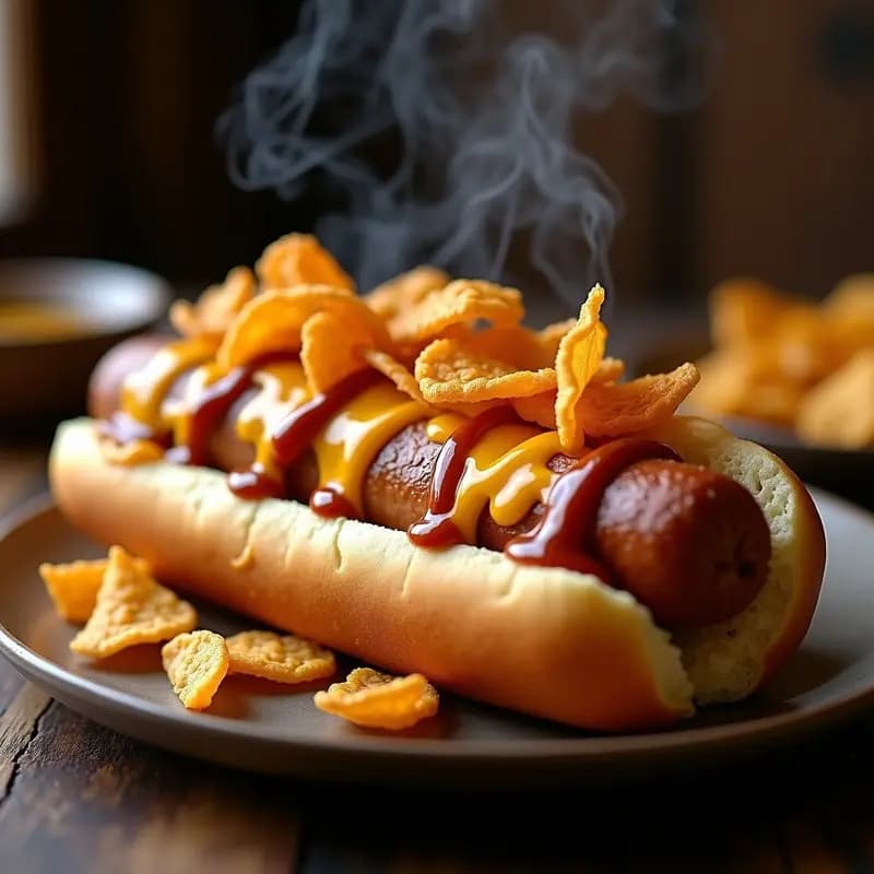 Perro Caliente Gigante con Queso Cheddar Derretido y Crujientes de Patata: El Bocado que Desafía los Límites