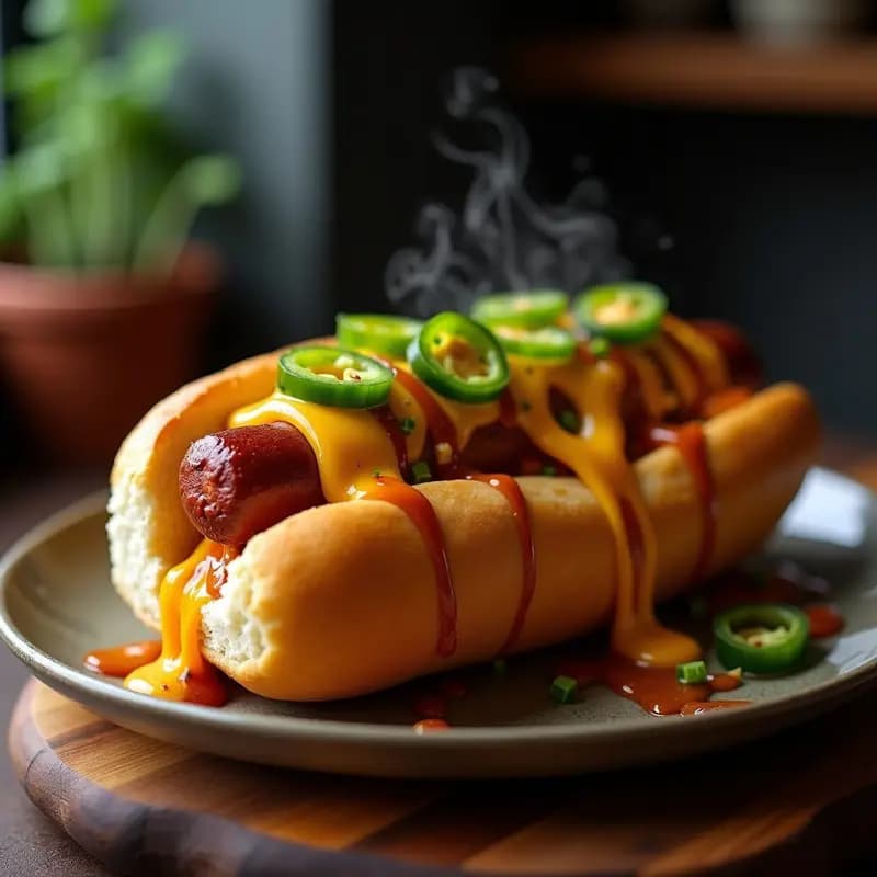 Perro Caliente Gigante con Queso Fundido, Jalapeños y Salsa Barbacoa de Miel: Receta para Amantes de lo Picante