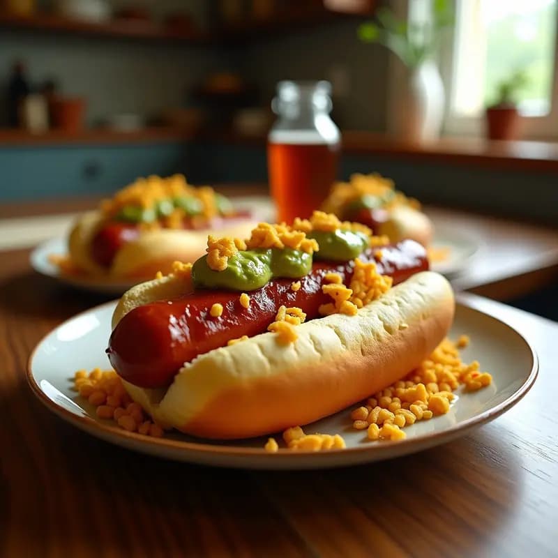 Perro Caliente Gigante con Salchichas de 30 cm y Toppings de Nachos y Guacamole: Desafío Extremadamente Indulgente