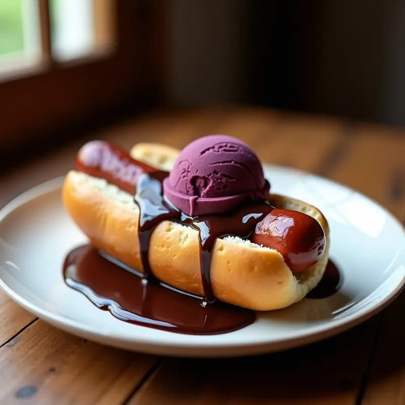 Perro Caliente con Helado de Vino Tinto y Salsa de Chocolate Negro: Postre Salado que Desafía los Sentidos