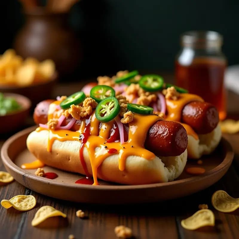 Perro Caliente Loaded con Queso Nacho, Jalapeños y Salsa BBQ: Receta Americana para Fiestas