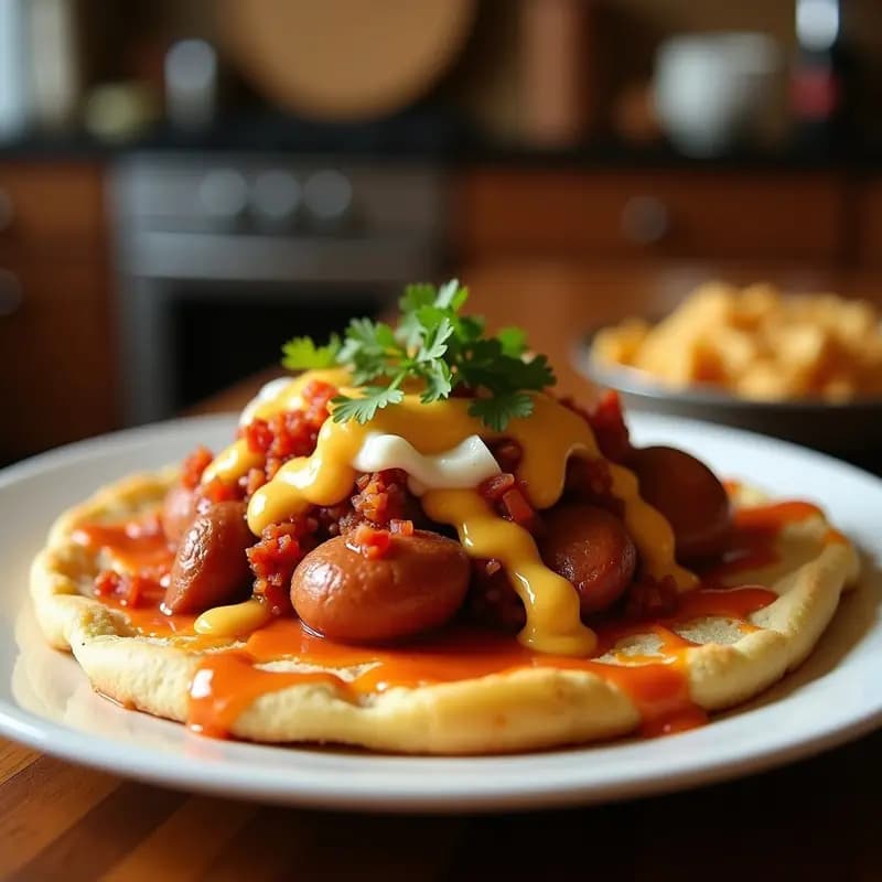 Perro Caliente Monster con 10 Toppings: Salchicha Gigante, Queso, Tocino y Salsas Extremas