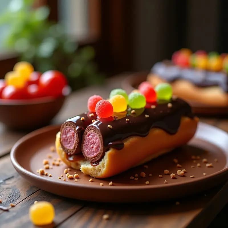 Perro Caliente con Pan de Chocolate, Salchicha de Vainilla y Toppings de Gominolas: Postre o Cena de Ensueño