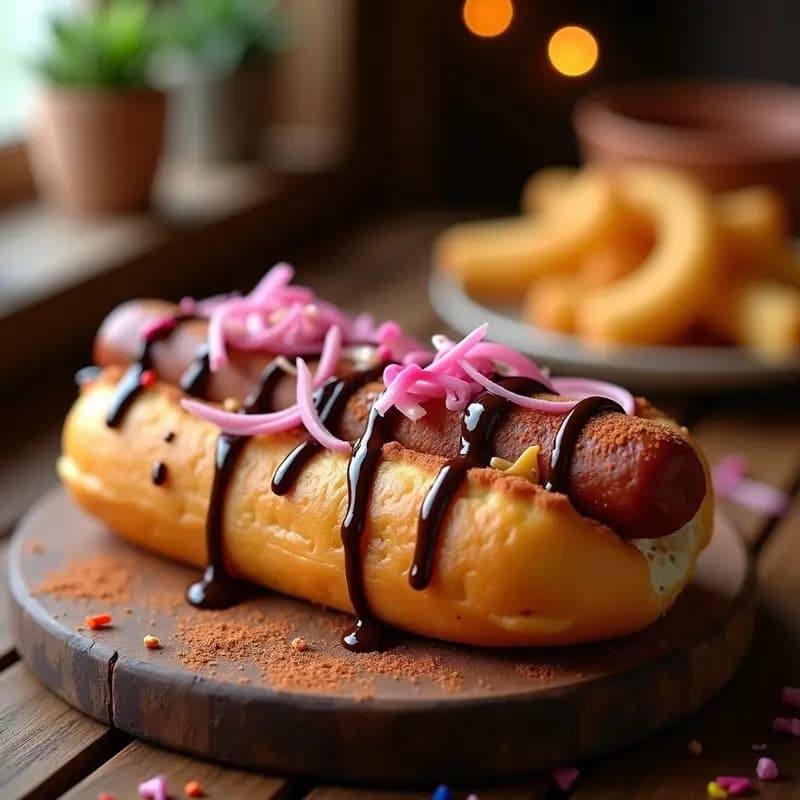 Perro Caliente con Pan de Churro y Salsa de Chocolate: Snack Mexicano-Español para Fiestas