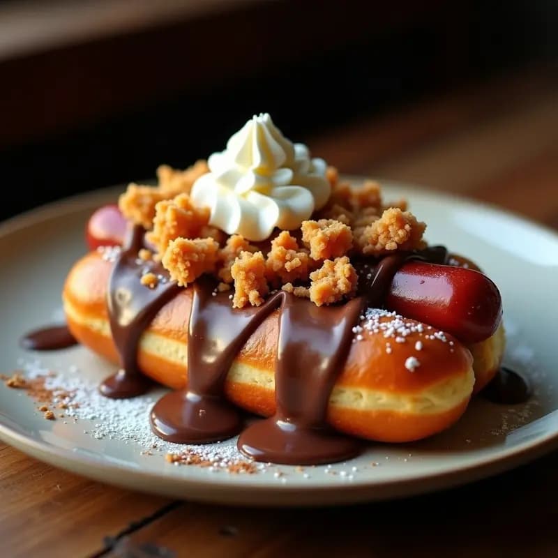 Perro Caliente con Pan de Donut Glaseado y Toppings de Churros Triturados: El Postre que es Comida