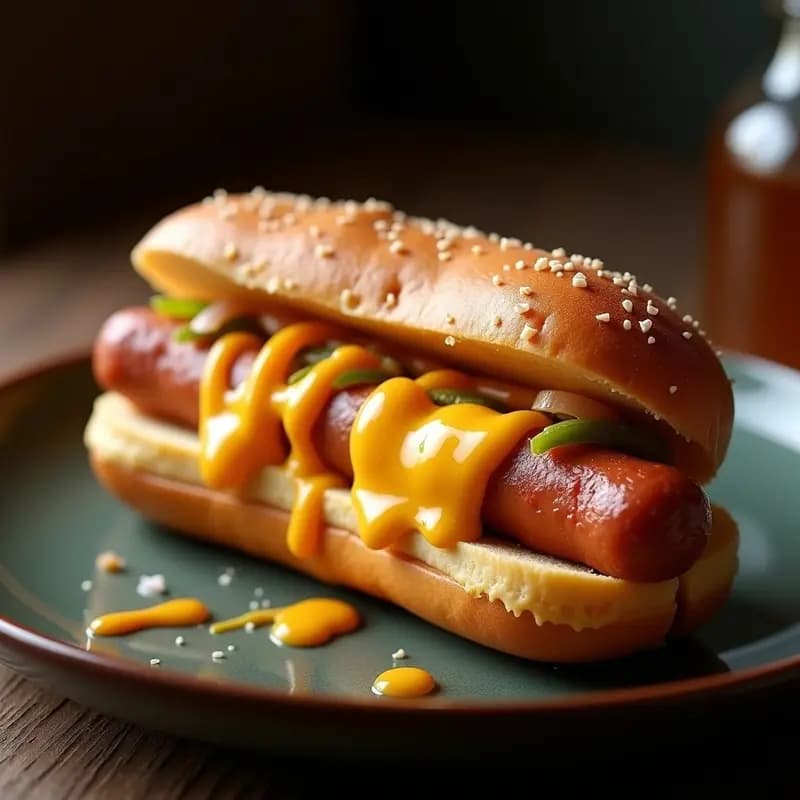 Perro Caliente con Pan de Donut y Toppings de Queso Cheddar y Mermelada de Jalapeño: Receta Fusion Mexicana-Americana