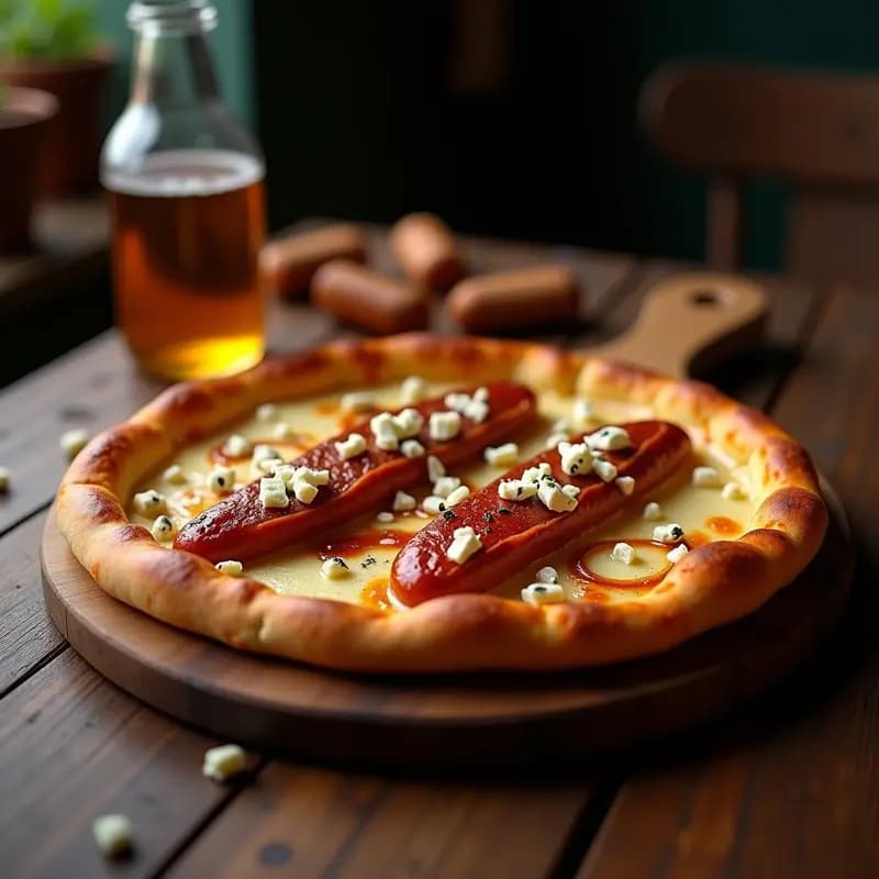 Perro Caliente con Pan de Pizza, Salchicha de Frankfurt y Queso Azul: Snack de Fusión Alemana-Italiana