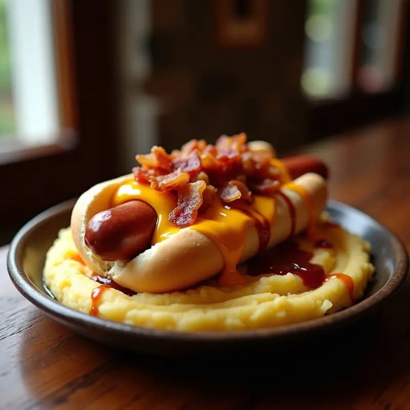 Perro Caliente con Puré de Papas, Queso y Tocino: Receta Reconfortante y Llenadora