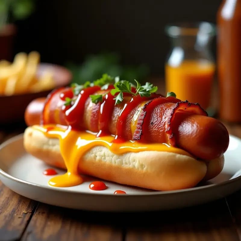 Perro Caliente Relleno de Queso Cheddar y Tocino Crujiente: Receta en 15 Minutos