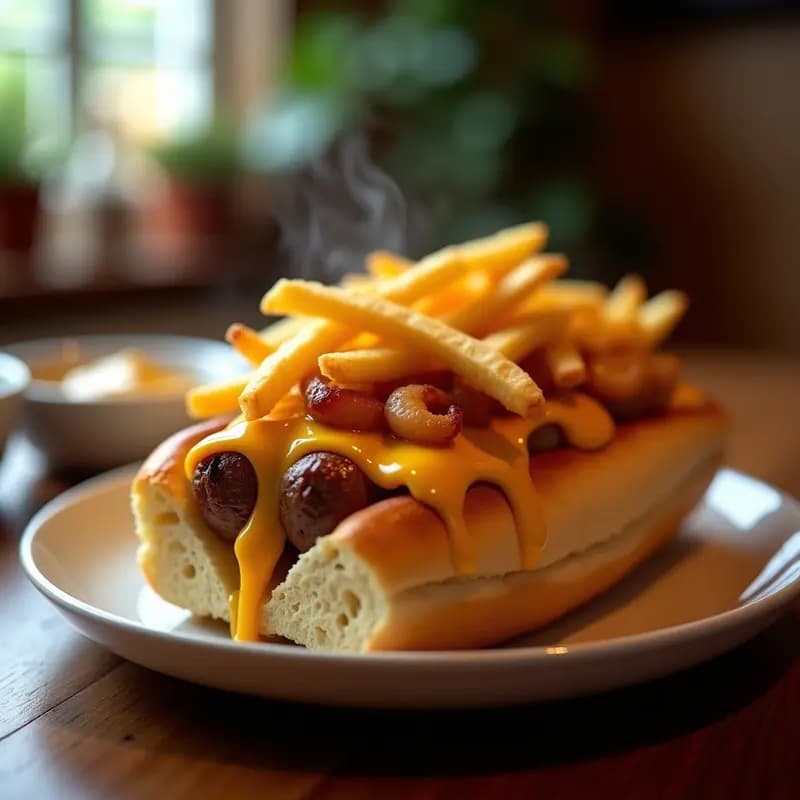 Perro Caliente con Queso Fundido y Papas Fritas Encima: El Snack Definitivo para la Resaca