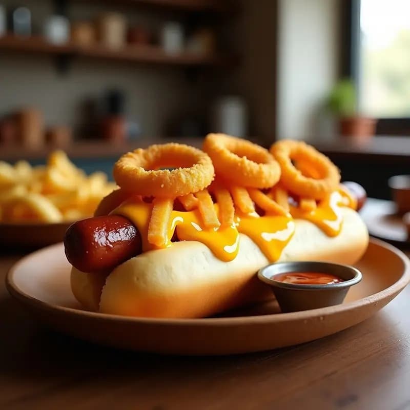 Perro Caliente Gigante con Queso Nacho y Fritos de Cebolla: Receta Extreme de Comida Rápida
